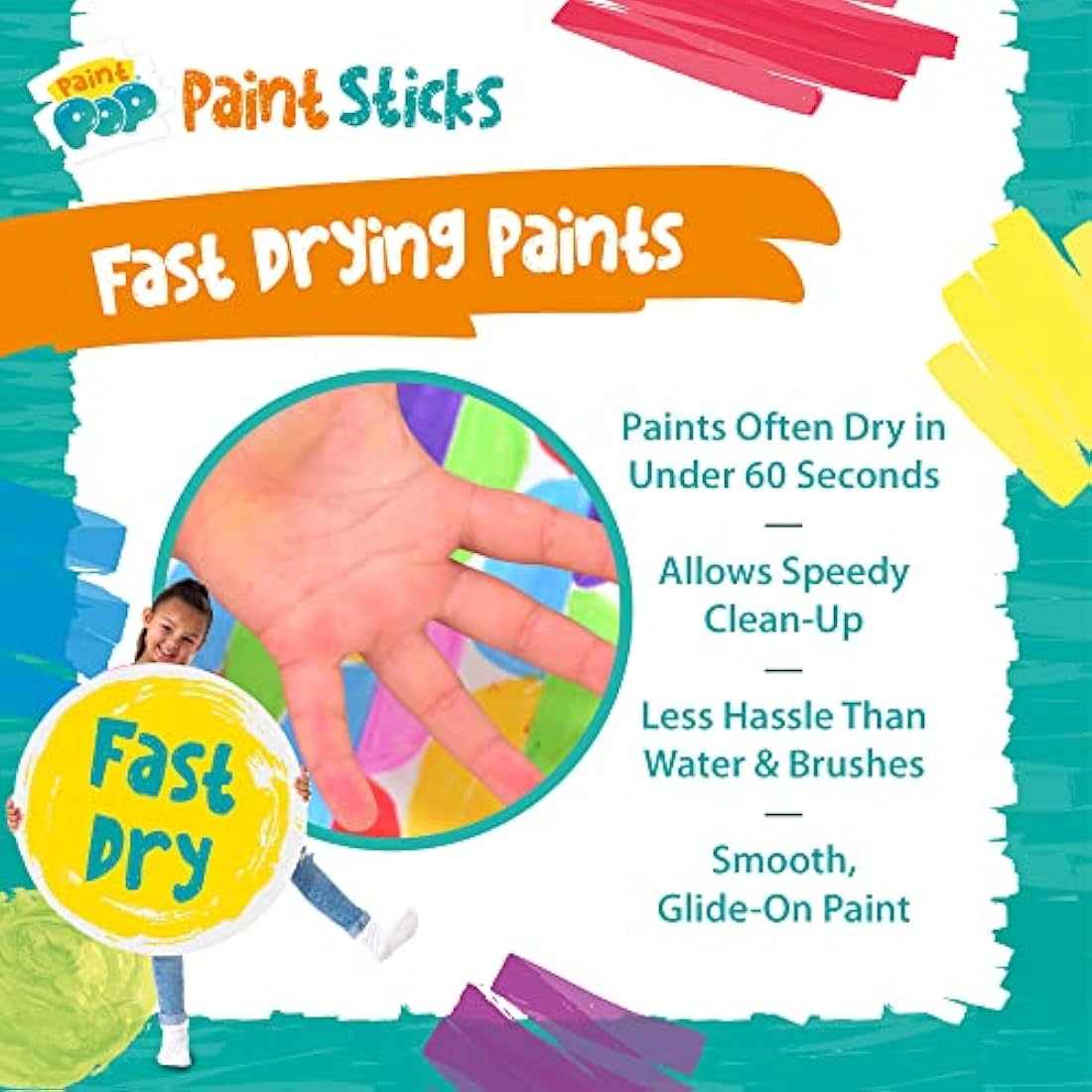 Paint Pop Paint Sticks For Kids - 24 Pack Assorted Colours - Twist & Paint, Mess-Free, Fast Drying Action, Easy Clean Up, Vibrant Colours, Multi-Surface