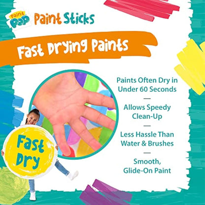 Paint Pop Paint Sticks For Kids - 24 Pack Assorted Colours - Twist & Paint, Mess-Free, Fast Drying Action, Easy Clean Up, Vibrant Colours, Multi-Surface