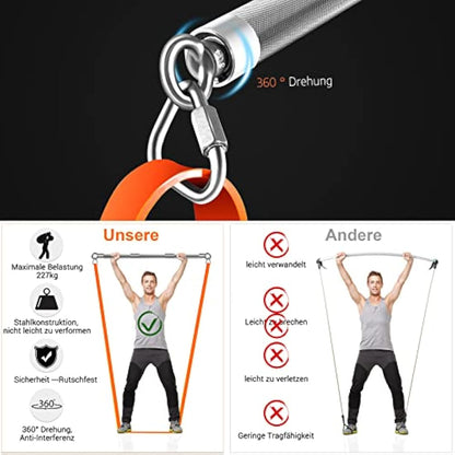 DASKING Resistance Bands Set with 98cm Detachable Exercise Bar, 4 Different Level Pull Up Bands - Fitness Workout Bars Kit for Strength Training, Pilates, Yoga - Home Gym Sports System Equipment