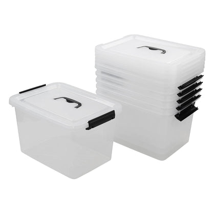 Tyminin 6-Pack 12 L Storage Boxes, Plastic Latch Bin Box with Lids/Handles