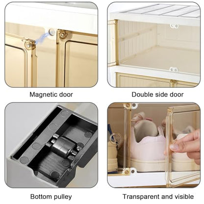 6PCS Shoe Storage Box White Shoe Storage Cabinet Plastic Shoe Boxe Shoe Racks Storage for Sneaker Boot Container Shoe Rack Cabinet Clear Foldable with