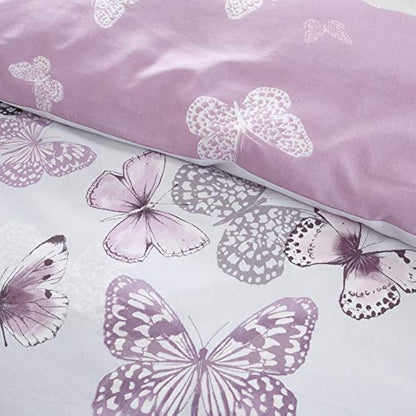 Catherine Lansfield Bedding Scatter Butterfly Double Duvet Cover Set with Pillowcases Heather
