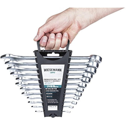 Combination Spanner Set 12 pcs. inch, inch Sizes 1/4" - 15/16" by WIESEMANN 1893 I Spanner Set in Tool Holder I 80362