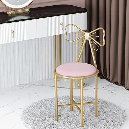FATIVO Pink Glam Butterfly Back Vanity Chair - Velvet Makeup Stool with High Backrest for Girls Room, Clothing Store, Dressing Room, Beauty Store