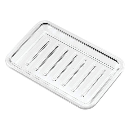 InterDesign Plastic Bar Dish for Bathroom Sink or Shower-Ridged Soap Saver Design-Rectangular, Clear, 3.5" x 5.25"