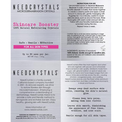 NeedCrystals Microdermabrasion Crystals, DIY Face Scrub. Natural Facial Exfoliator for Dull or Dry Skin Improves Scars, Blackheads, Pore Size, Wrinkles, Blemishes & Skin Texture. 113 Grams