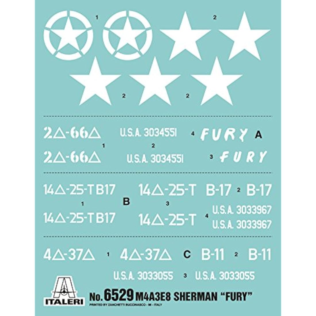 Carson ITA6529 1/35 M4A3E8 Sherman Fury Tank Model kit, United States Armies, Mittel