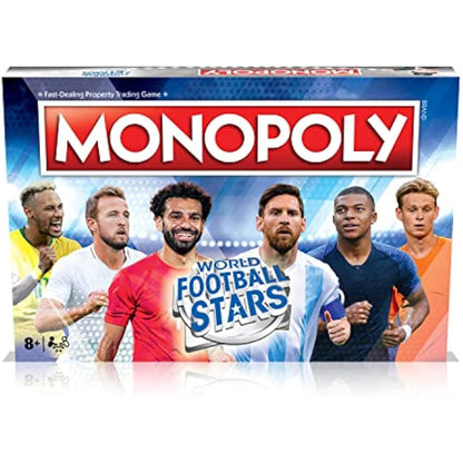 Winning Moves World Football Stars Monopoly Board Game, Play with Cristiano Ronaldo, Lionel Messi, Harry Kane and Salah, gift for ages 8 plus, Blue