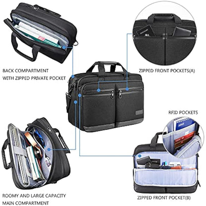 KROSER Laptop Bag Stylish Laptop Briefcase Fits Up to 17.3 Inch Expandable Water-Repellent Shoulder Messenger Bag Computer Bag with RFID Pockets for Business/Travel/School/College