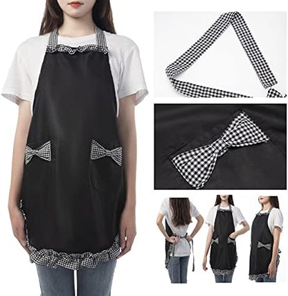 2 Pcs Women Cute Apron, Ladies Black Aprons With 2 Pockets, Waterproof Kitchen Aprons for Women, Chef Apron for Cooking Baking Gardening, Premium Aprons As Gifts for Mom Wife Girlfriend Grandma