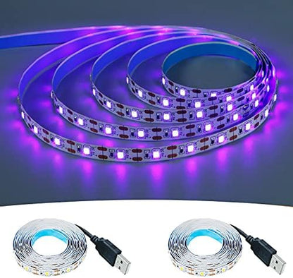 GOMING 5V Purple 395-400nm USB LED Strip Light USB Powered 4M (2pcs x 6.6ft) 240LEDs Black Light Flexible SMD2835 No-Waterproof IP20 LED Tape Lights