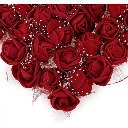 MWOOT Dark Red Roses Artificial Flower Heads, 144Pcs Mini Foam Roses for Crafts, Small Fake Roses Flower for DIY Wedding Halloween Party Festival Valentine's Day Decoration, 2.5CM Faux Flower Heads