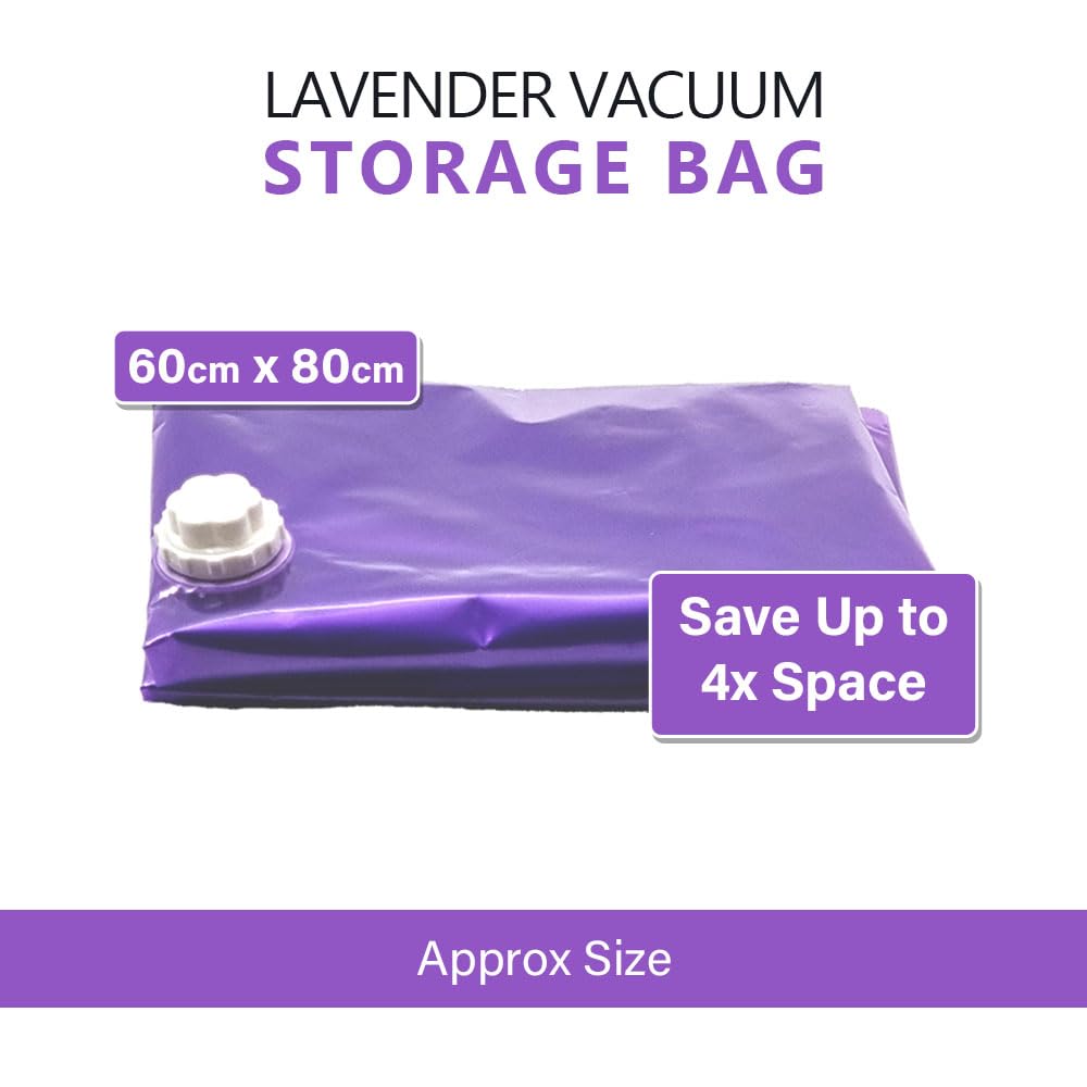 Lavender Vacuum Storage Bag – 60 x 80cm – Reusable Space Saver with Zip Seal & Scented Airtight Closure – Mould, Moisture & Moth Resistant