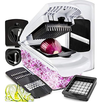 Vegetable Chopper Vegetable Cutter Mandoline Vegetable Slicer - Veggie Onion Salad Food Chopper Manual - Potato Chipper - Veg Chopper and Dicer - Kitchen Tools & Gadgets (7-in-1 Standard White)