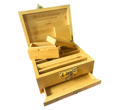 The Dark Diamond Roll Box Premium Smoking Accessories Storage Handcrafted Bamboo Wooden Stash Rolling Box Upgraded (Small - 20X15X10CM)