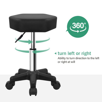 FURWOO Hexagon Rolling Stool with Wheels Height Adjustable Stool Chair for Salon Massage Home Kitchen Spa Stool Black