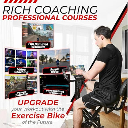 SmartXBike Pro 4-in-1 Exercise Bike Folding Indoor Cycling Fitness Bike with Magnetic Auto Resistance, FTP Power Training for Home Gym, Bluetooth Smartphone App Compatible with Kinomap, VZfit VR