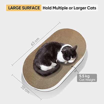 Furjoy Cat Scratcher, 63x 35 x 10cm Oval Corrugated Cardboard Scratch Pad, Round Cat Scratching Lounge Bed Sofa, Scratcher Bowl with Organic Catnip [