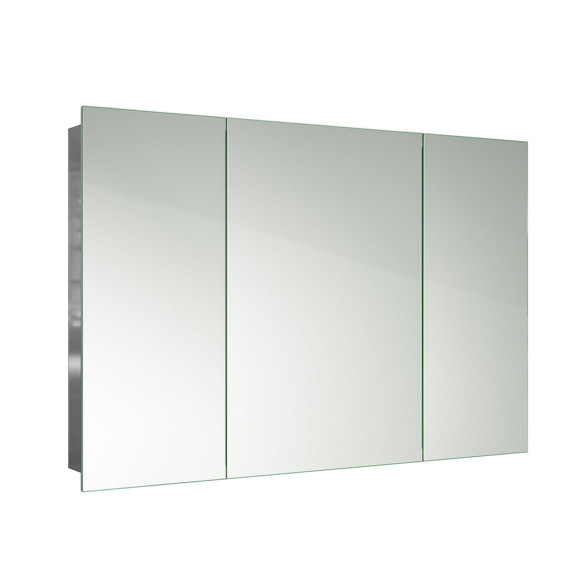 iBathUK Oslo Wall Mounted Triple Door Bathroom Mirror Cabinet, Frameless Rectangular Silver Mirror, Magnetic Catch, Modern Bathroom Storage