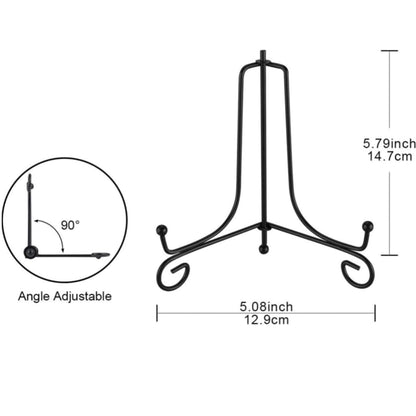 2 Pack Black Iron Plate Holder Display Stand (6 Inch) - Foldable Easel Stand for Pictures, Frames, Books, Artwork & Decorative Plates