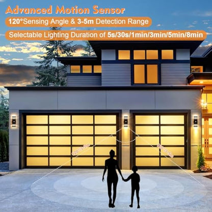 CELAVY Up Down Outside Lights with Motion Sensor, PIR Outdoor Wall Light Mains Powered, IP65 Square Front Door Porch Light Electric, GU10 Modern LED External Lamp Exterior Sconce for House, Black