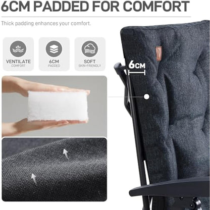 EVER ADVANCED Luxury Camping Chairs 2 Set for Adults Heavy Duty High Back Oversized Folding Garden Chair Comfy Padded 6cm Loadable 150kg Cam Adjustable Dining Chairs 4-Position Recliner Black