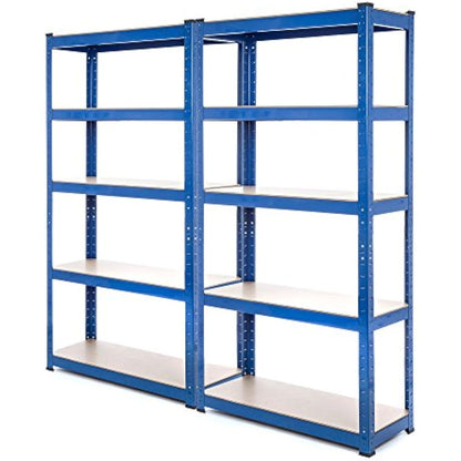 2 Bay Heavy Duty Steel Shelving Garage Racking Unit 150kg per shelf (5 Levels 1500mm H x 750mm W x 300mm D)