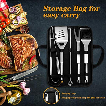 QH7 10 Pack BBQ Barbecue Tool Set, Stainless Steel Outdoor Barbecue Grill Utensils Set with Storage Bags for Picnics and Outdoor Activities