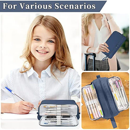 Tesmien Pencil Case, Large Pencil Case with 4 Compartments Stationery Organizer for Boys and Girls, Aesthetic Pencil Bag Suitable for Kids Teenagers Students Women Men, Dark Blue