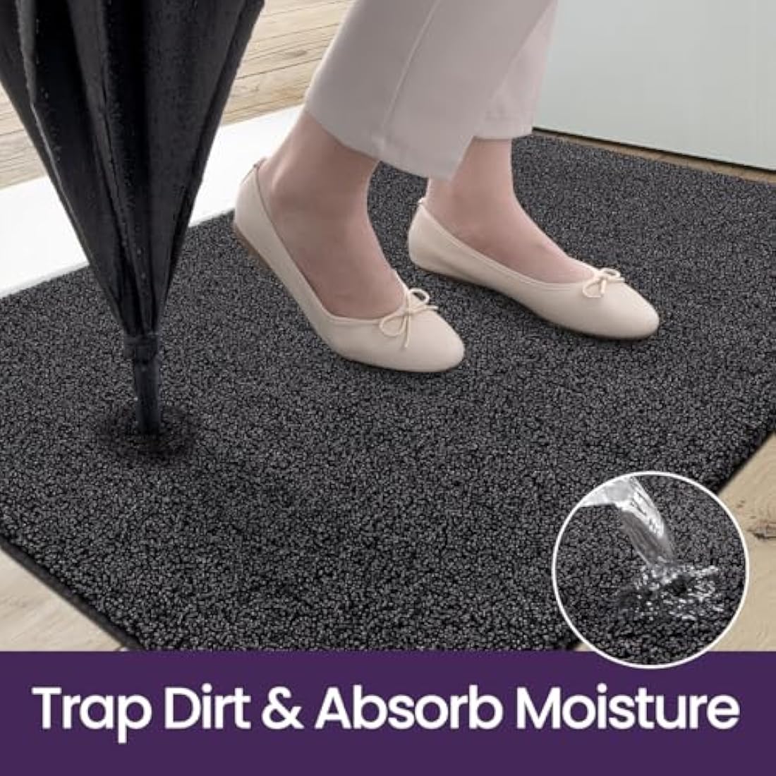 DEXI Dirt Trapper Door Mat Indoor, Non-slip Doormats Inside, Machine Washable, Super Absorbent Entrance Mats Soft Floor Carpet Rug, 60 x 90 cm, Black-Grey
