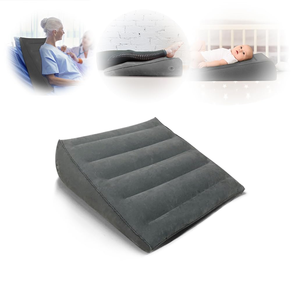 Nevife Inflatable Wedge Pillow - Versatile for Bed & Travel (Grey)