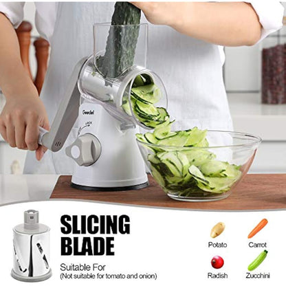 Rotary Cheese Grater, Vegetable Slicer with Three Drum Blades, Grater for Kitchen Faster and Easy Cutting, Rotary Drum Grater Ideal for Cheese, Cucumber, Carrot. etc.
