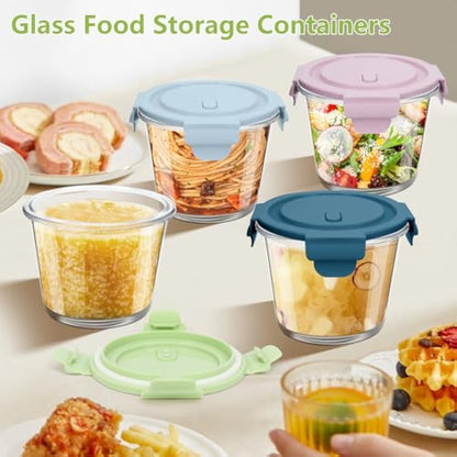 UHAPEER 710ml Glass Container with Lids, Meal Prep Bowls, Round Glass Food Containers, Soup Container to Go, for Soup, Lunch, Salad,Airtight Reusable Bowls, Food Storage Containers,Microwave Safe,4PCS
