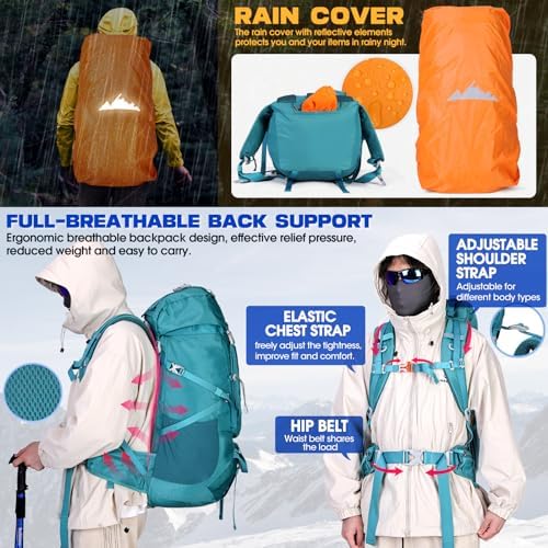 IGOLUMON 60L Hiking Backpack with Rain Cover Waterproof Large Camping Rucksack Backpacking Backpack Lightweight Trekking Walking Backpack Travel Rucksack for Outdoor Sports
