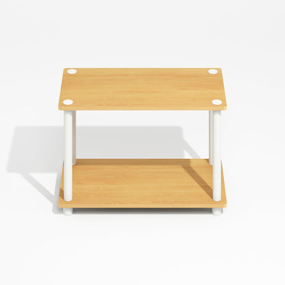 Furinno TURN-N-TUBE Side Table, 2-Tier Wide End Table with Open Shelf, Toolless Assembly Night Stand, Bedside Table, for Living Room, Bedroom