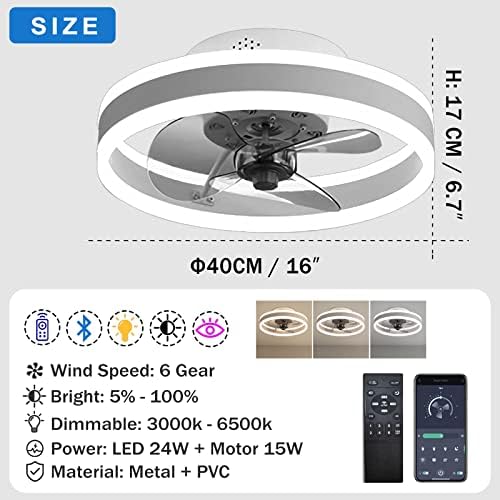 LED Ceiling Fans with Lights Reversible Remote, 6 Speeds Modern Bedroom Fan Ceiling Light Quiet Dimmable Small Ceiling Fan Light for Living Room, Gold 40CM