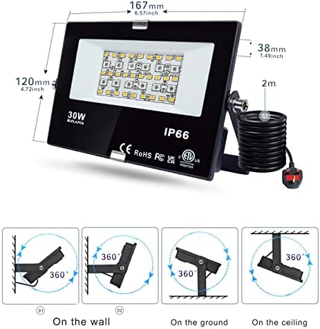 LED Flood Lights RGB Colour Changing 300W Equivalent Outdoor,30W Bluetooth RGBW Smart Floodlight APP Control, IP66 Waterproof, Timing, 2700K & 16 Million Colours for Garden Stage,2 Pack,DUSKTEC