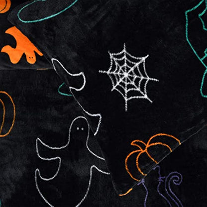 Sleepdown Halloween Spooky Ghost Black Orange Flannel Fleece Reversible Duvet Cover Quilt Bedding Set with Pillowcase Warm Soft Easy Care Bed Linen - Single (135cm x 200cm), 5056557512508