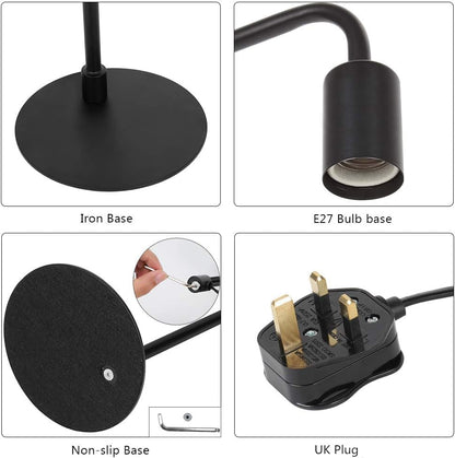 HAITRAL Vintage Industrial Bedside Lamps Set of 2 - Metal Desk Lamp with Circular Base, Nightstand Lighting for Bedroom, Office, Living Room - Black Retro Edison Style Table Lamp