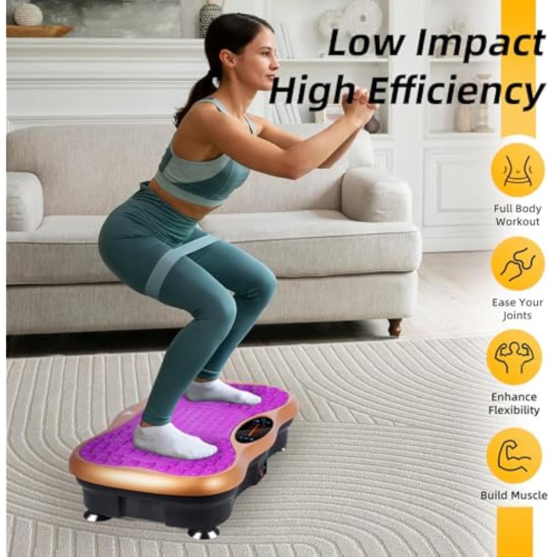EVOLAND Vibration Plate Exercise Machine, Vibration Fitness Trainer with Bluetooth Speaker, 5 Program Modes, 2 Resistance Bands, Home Exercise Equipment for Fitness Body Toning