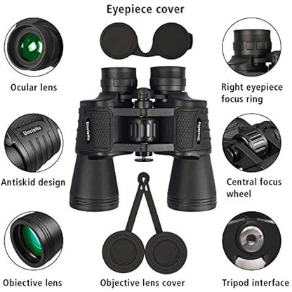 20x50 High Power Binoculars for Adults with Clear Vision, BAK4 Prism, FMC Lens, Waterproof Binoculars Telescope for Bird Watching Hunting Travel Football Games Stargazing with Carrying Case and Strap