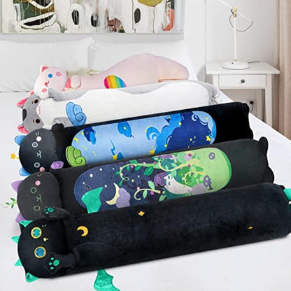 Mewaii 20in Long Cat Plush Pillows Stuffed Animals Squishy Pillows - Plushie Cute Big Green Eyes Sleeping Hugging Plush Pillow Soft Toys for Kids(Black)