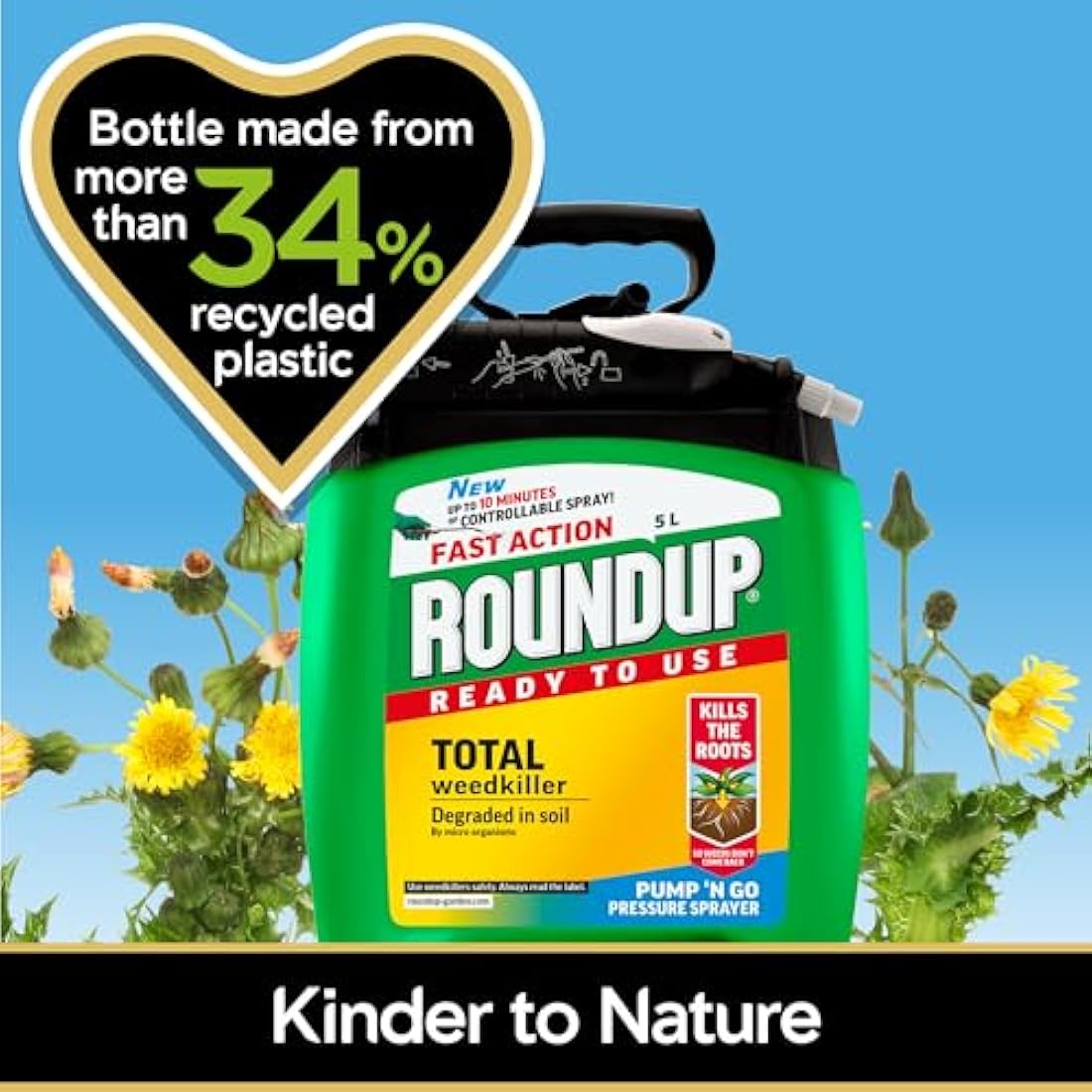 Roundup 119407 Fast Action Weedkiller Pump 'N Go Ready To Use Spray, 5 Litre