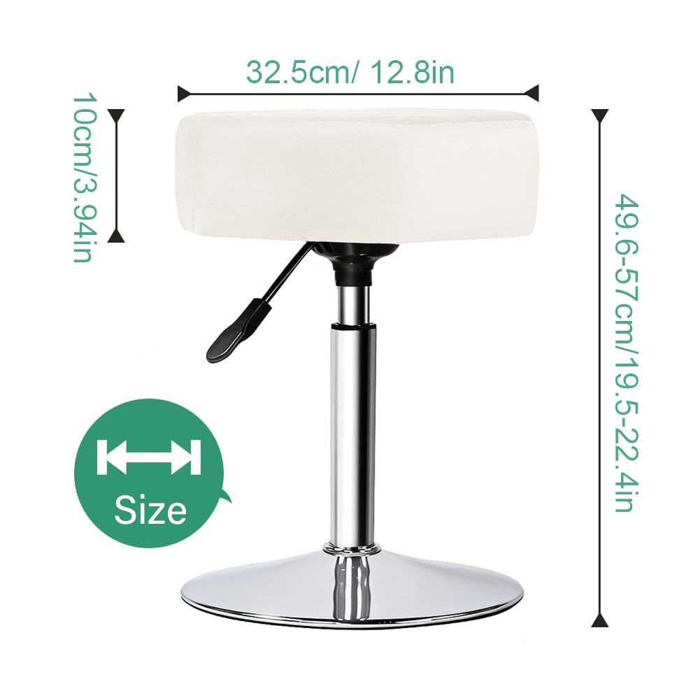 FURWOO Hexagon Beauty Stool with Velvet Cushion Height Adjustable Makeup Stool for Dressing Table Small(White)