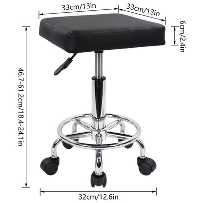 KKTONER Square Rolling Stool with Foot Rest PU Leather Height Adjustable Spa Drafting Salon Tattoo Work Swivel Stools Task Chair Small (Black)