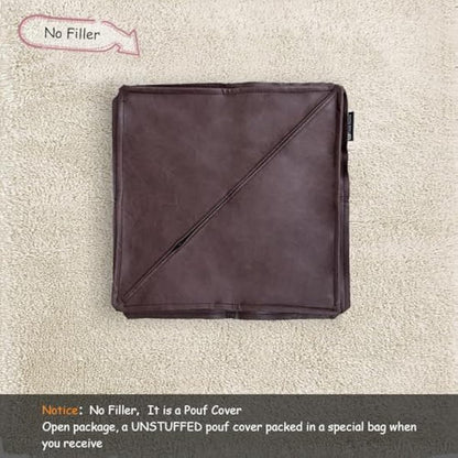 Louis Donne Unstuffed Square Faux Leather PU Pouf, Supersoft Handmade Ottoman Faux Moroccan Decor, Storage Solution, Foot Rest, Footstool, Pouffe Seat for Balcony Office Indoor, Brown-45"x45"x45"…