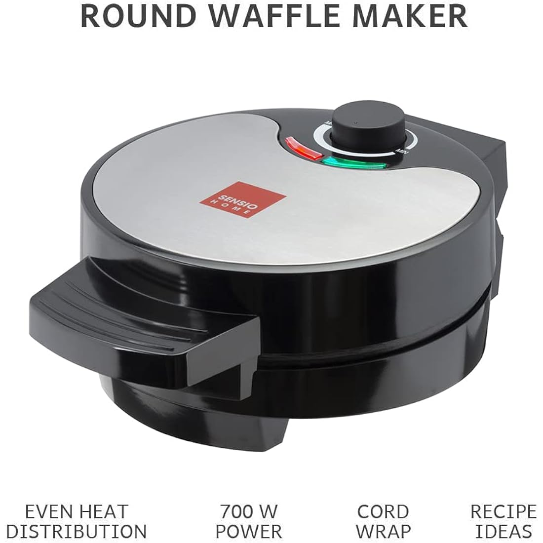 Global Gourmet - FULL SIZE American Waffle Maker Iron Machine 700W I Electric I Stainless Steel Mould I Non-Stick Coating I Recipes I Deep Cooking Plates I Adjustable Temperature Control - Black