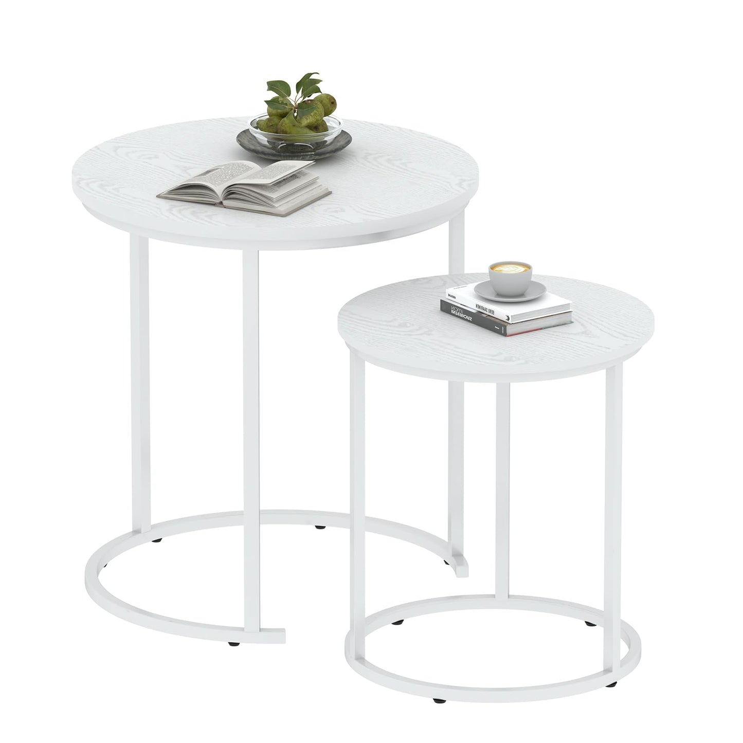 Garden 4 you Nest of Tables Set of 2,Round Coffee Table for Living Room,White Removable Coffee Table Set,Nesting Tables End Table for Living Room