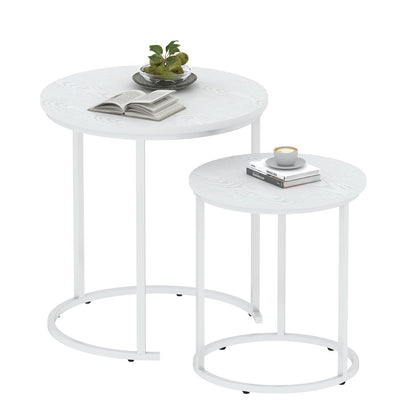 Garden 4 you Nest of Tables Set of 2,Round Coffee Table for Living Room,White Removable Coffee Table Set,Nesting Tables End Table for Living Room