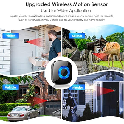 PHYSEN Wireless Driveway Alarm,Long Range PIR Outdoor Motion Sensor Burglar Alarm System,DIY Home Security Motion Sensor Chime Doorbell Kit Protect Garage/Sheds/Garden Security,1 Receiver and 1 Sensor